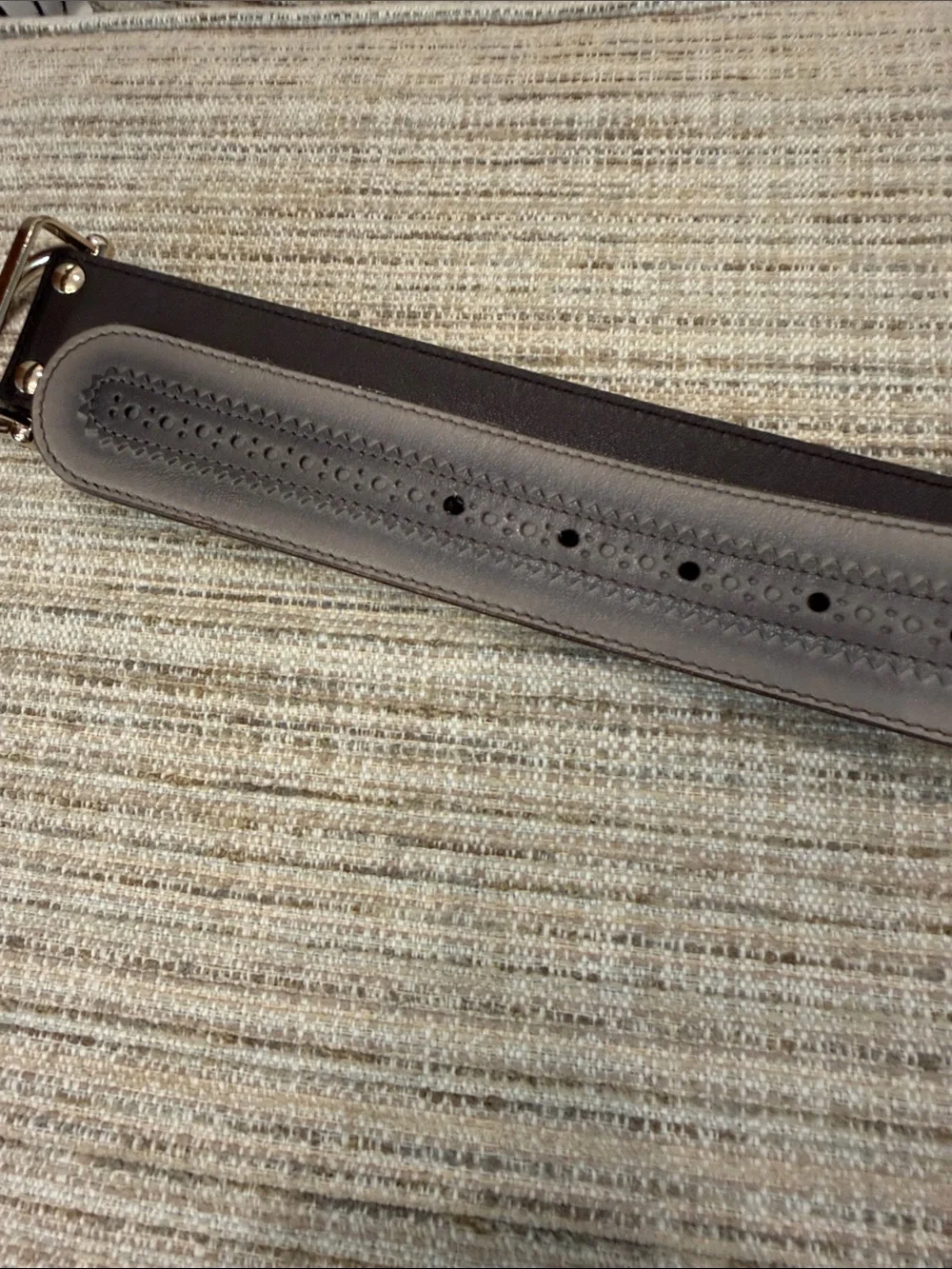 Gucci Womens’ Leather Dress Belt in Gray and Tan with Gold Buckle Sz 32